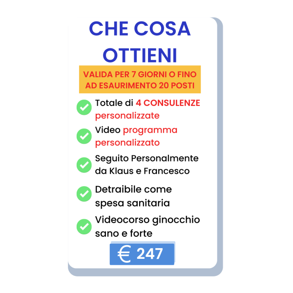 PACCHETTO CONSULENZA + VIDEOCORSO GINOCCHIO SANO E FORTE